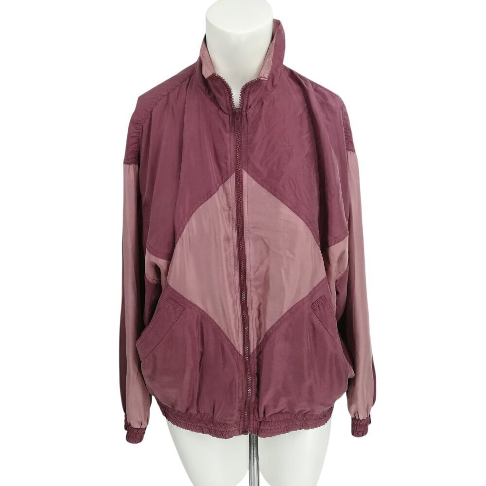 Vintage 100% Silk Exchange Pink Full Zip Windbreaker Jacket Size M Mauve Granny